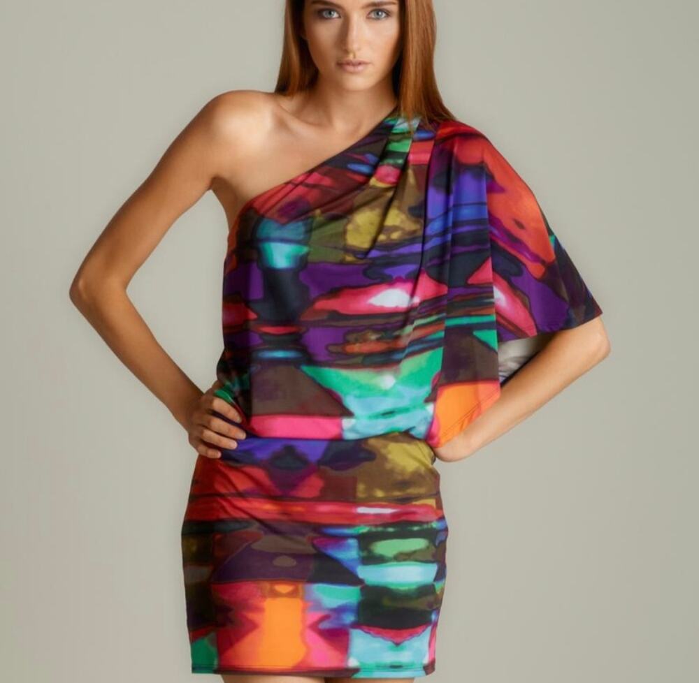Jessica Simpson one shoulder colorful dress
